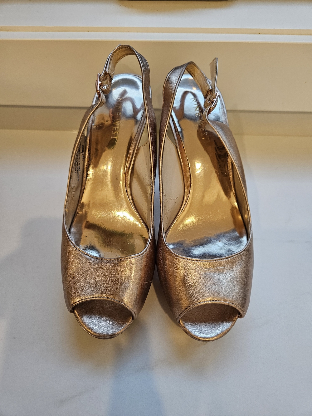 Nine West Metallic Rose Gold Peep-Toe Slingback Heels